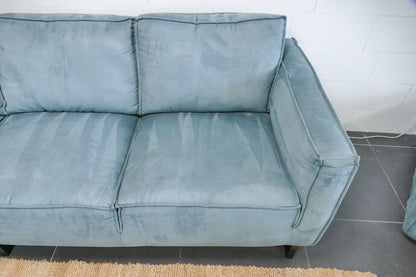 Refurbished Hoekbank Turquoise met Hocker