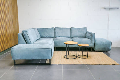 Refurbished Hoekbank Turquoise met Hocker