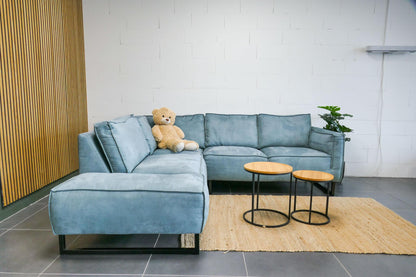 Refurbished Hoekbank Turquoise met Hocker